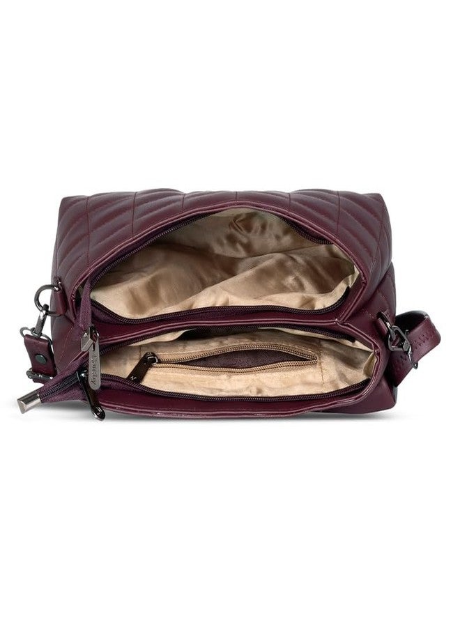 كاتشي حقيبة يد نسائية جذابة من الجلد الصناعي بلون عنابي مع إغلاق مغناطيسي - Image 5